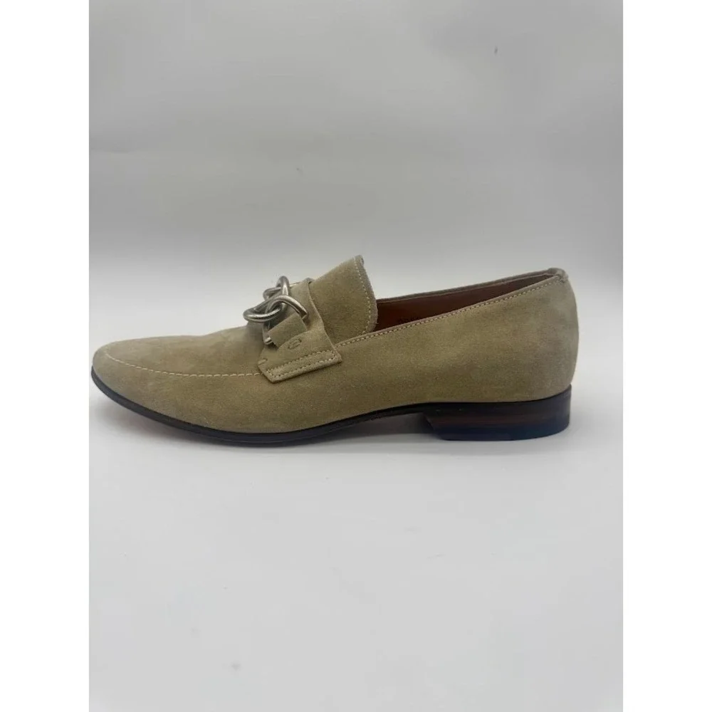 Prada Men Suede Loafers Taupe Grey Chain Detail Made in Italy 0950 5991 Size 6.5